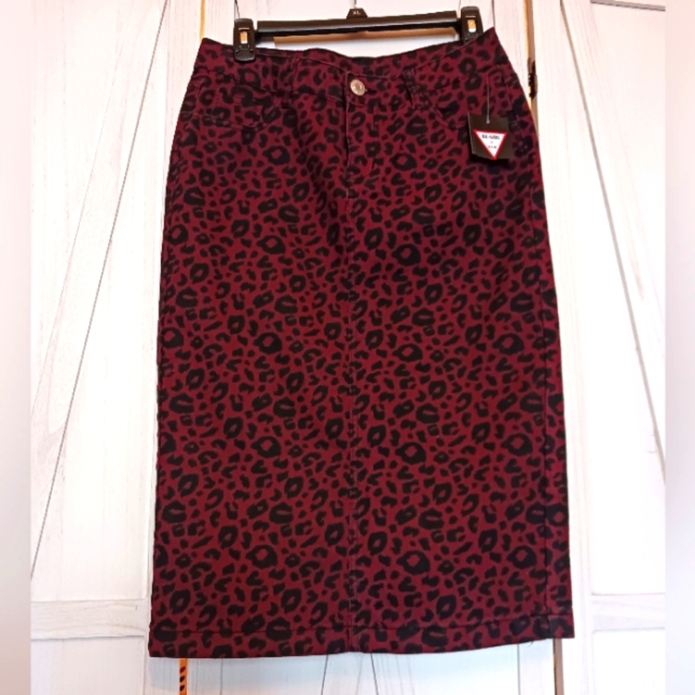 NWT Darlin's BE-Girl Burgundy Leopard Print Denim Skirt - S